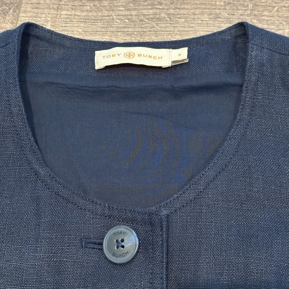 NWOT Tory Burch Navy Button-Front Linen Shift Dress Size 0